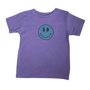 Girls Handmade Purple Smiley Face Rhinestone Short Sleeve Tee Shirt Size 3T